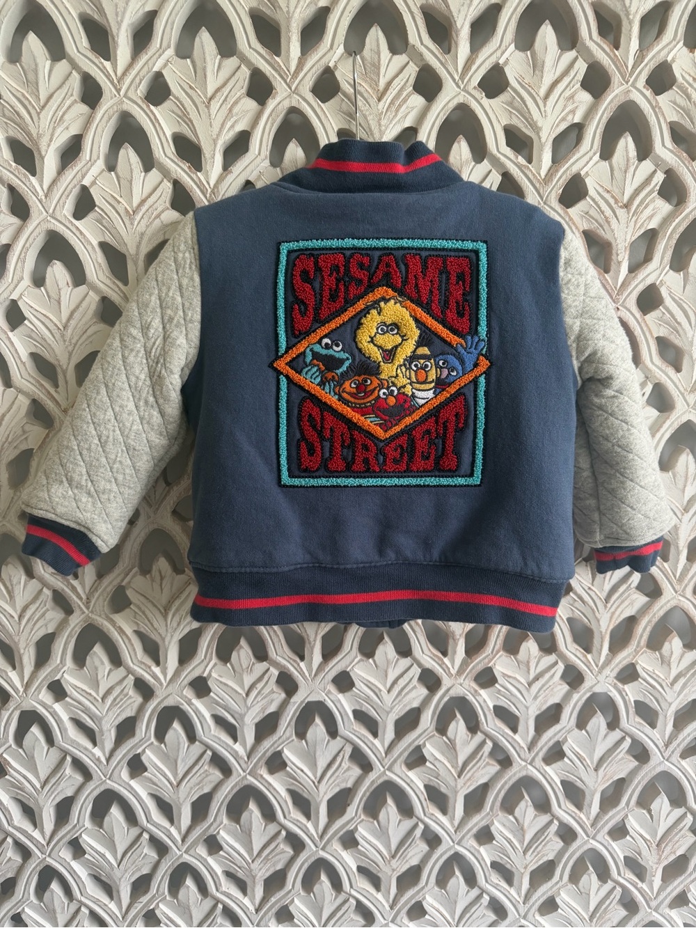 Vintage 90s Sesame Street Toddler Varsity Jacket Heavyweight Bomber Coat 18M